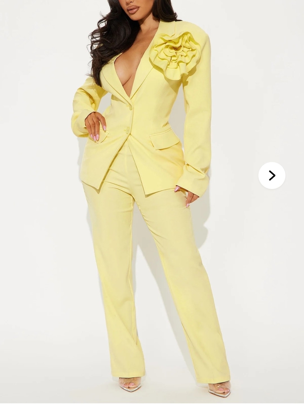 Fashion Nova Yellow Floral Shoulder Blazer & Pants Set